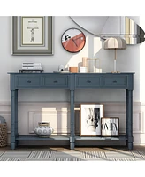 Slickblue Console Table Sofa Easy Assembly with Two Storage Drawers and Bottom Shelf for Living Room, Entryway