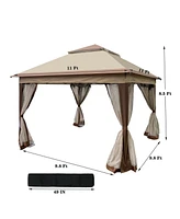 Slickblue Pop-Up Gazebo Canopy with Removable Zipper Netting and 2-Tier Soft Top for Events