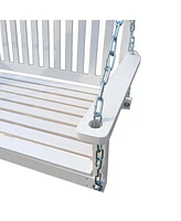 Slickblue Wood Porch Swing with Armrests – White Outdoor Bench Swing with Hanging Chains for Patio, Garden, or Sunroom