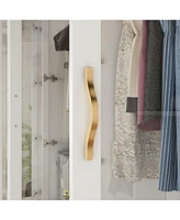 Famapy White Wood Glass Doors Armoires Wardrobe with Drawers, Open Shelves