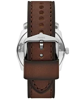 Fossil Men's Machine Three-Hand Green Dial Brown Leather Watch, 42mm