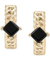 Onyx Curb Link Small Hoop Earrings in 14k Gold-Plated Sterling Silver, 0.625"