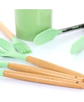 MegaChef Mint Green Silicone and Wood Cooking Utensils, Set of 12