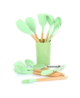 MegaChef Mint Green Silicone and Wood Cooking Utensils, Set of 12