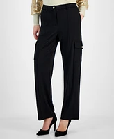 T Tahari Women's Solid-Color Wide-Leg Cargo Pants