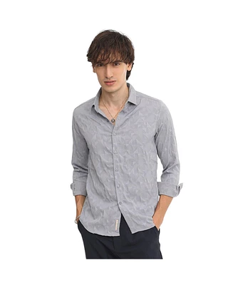 Campus Sutra Men's Ash Grey Geometric-Texture Shirt