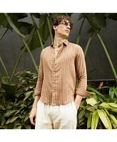 Campus Sutra Men's Tan Brown Halo Striped Shirt