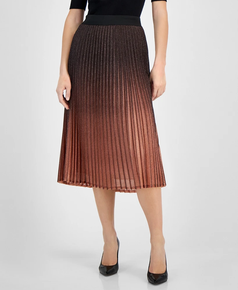 T Tahari Women's Metallic Gradient Pleated Midi Skirt