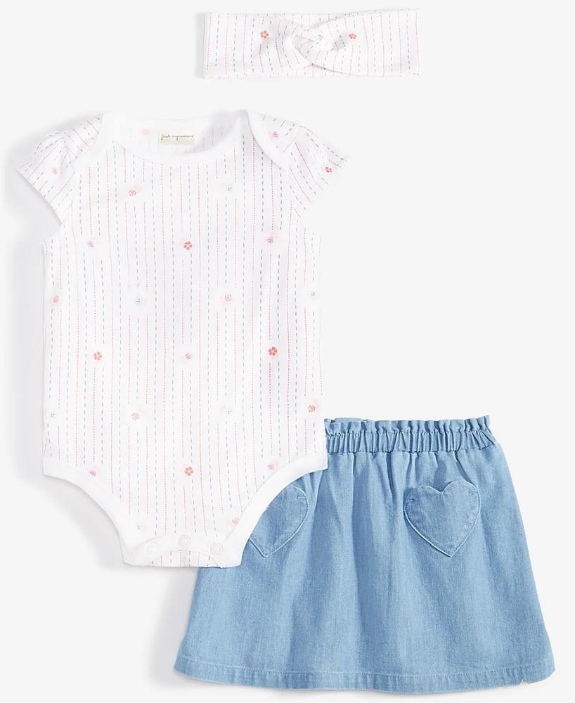 First Impressions Baby Girls Headband, Bodysuit & Chambray Skirt, 3 Piece Set, Created for Macy's