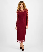 Bar Iii Women's Lace Long-Sleeve Crewneck Midi Dress, Created for Macy's