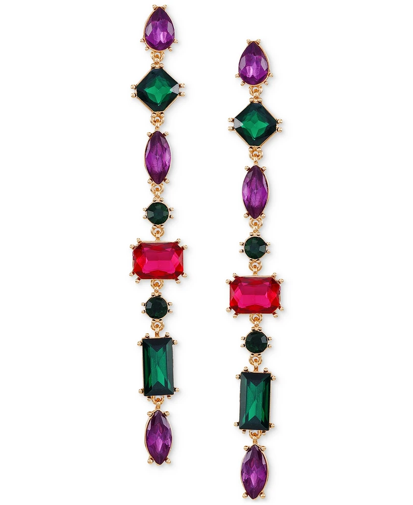 Guess Multicolor Crystal & Stone Linear Drop Earrings