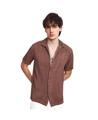 Campus Sutra Men's Chocolate Brown Puffy-Textured Shirt