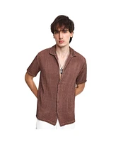 Campus Sutra Men's Chocolate Brown Puffy-Textured Shirt