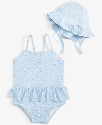 First Impressions Baby Girls Dainty Daisies Hat & One-Piece Swimsuit, 2 Piece Set, Created for Macy's