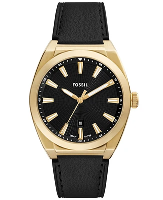 Fossil Men's Everett Three-Hand Date Black Leather Watch, 42mm