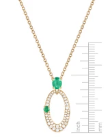 Emerald (3/8 ct. t.w.) & Diamond (1/3 ct. t.w.) Oval 18" Pendant Necklace in 14k Gold