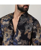 Campus Sutra Men's Royal Blue & Midnight Black Paisley Flora Shirt