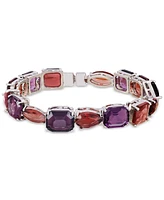 Guess Silver-Tone Mixed Color Crystal Tennis Bracelet