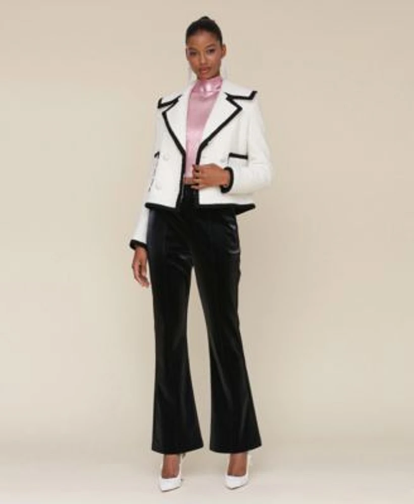 Avec Les Filles Tweed Double Breasted Jacket Metallic Ribbed Top Kick Flare Pants