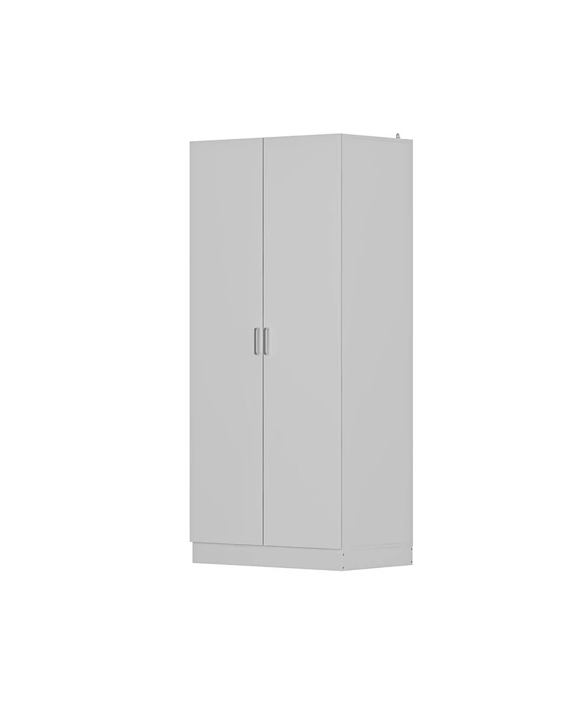 Famapy White 2-Doors Armoire Wardrobe with Hanging Rod and Storage Shelves