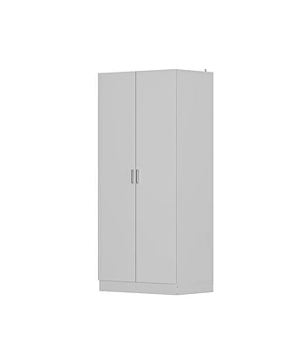 Famapy White 2-Doors Armoire Wardrobe with Hanging Rod and Storage Shelves