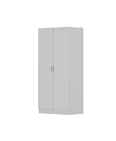 Famapy White 2-Doors Armoire Wardrobe with Hanging Rod and Storage Shelves