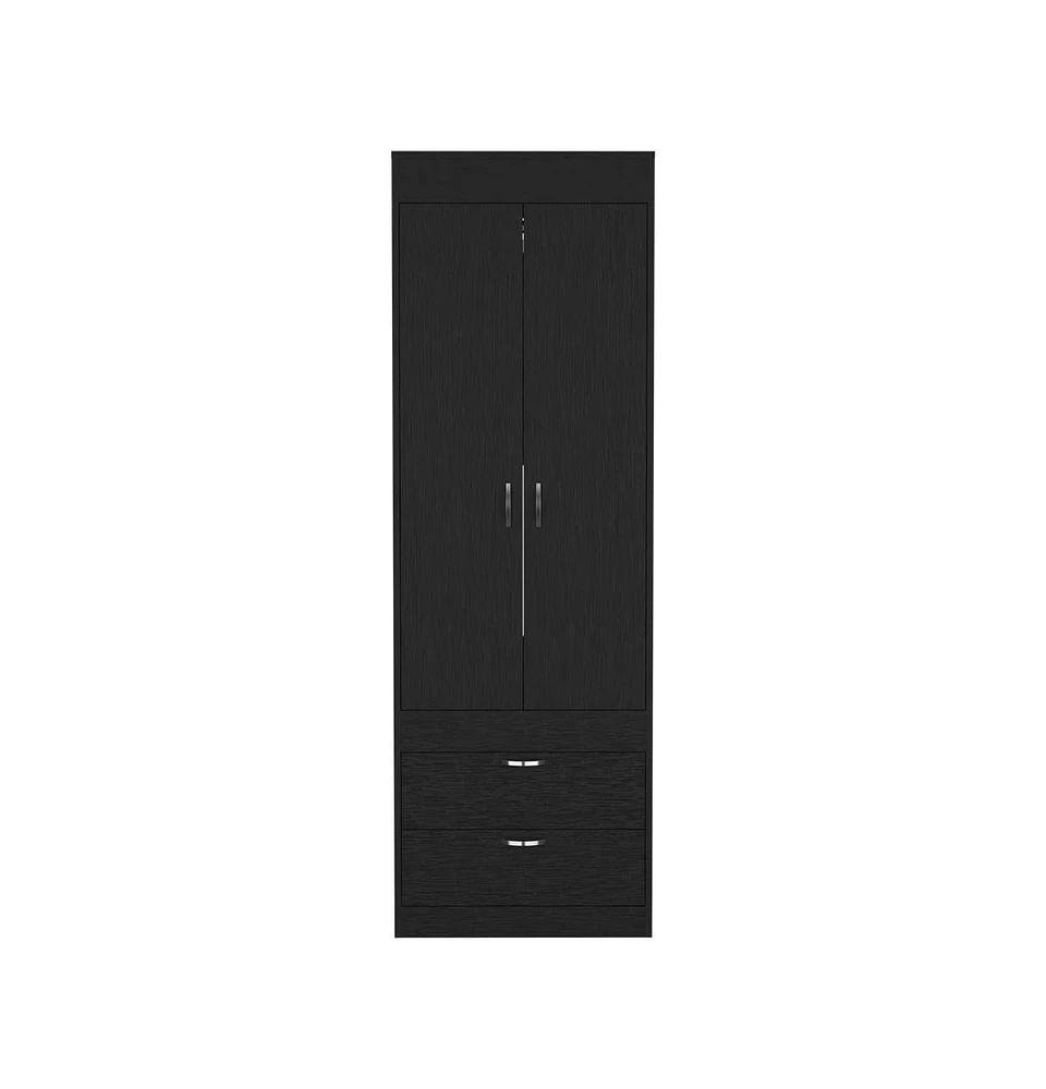 Depot E-Shop Portugal Armoire 70H", Double Door Cabinet, Two Drawers, Metal Handles, Rod