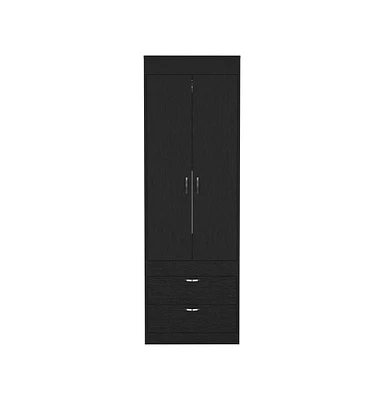 Portugal Armoire 70H", Double Door Cabinet, Two Drawers, Metal Handles, Rod