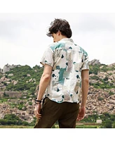 Campus Sutra Men's Forest Green & Bone Beige Abstract Seersucker Shirt