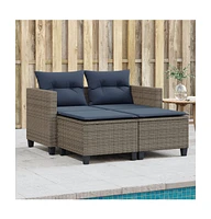 vidaXL Patio Sofa 2-Seater with Stools Poly Rattan