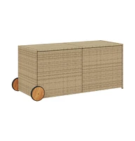 vidaXL Garden Storage Box with Wheels Mix Beige 74.8 Gal Poly Rattan