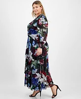 Anne Klein Plus Printed Twist-Front Maxi Dress