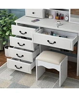 Slickblue Fashion Vanity Desk with Adjustable Brightness Mirror and Lights for Makeup, Complete Table Set