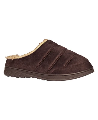 Weatherproof Men's Microsuede Puffer Clog with Tipped Shearling Faux Fur Lining Indoor-Outdoor Sole Slipper