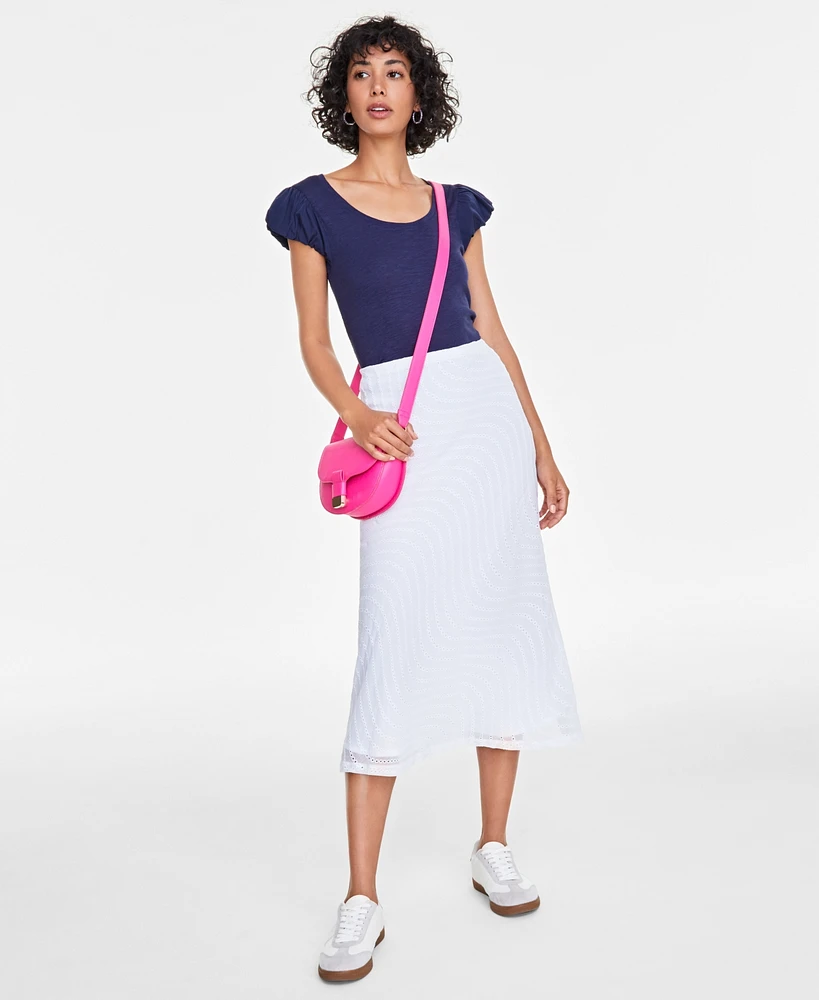 On 34th Women's Embroidered Eyelet Pull-On Midi Skirt, Exclusively at Macy's