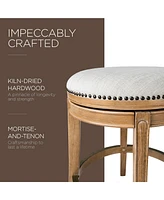 Maven Lane Alexander Backless Bar Stool in Weathered Oak Finish w/ Sand Color Fabric Upholstery