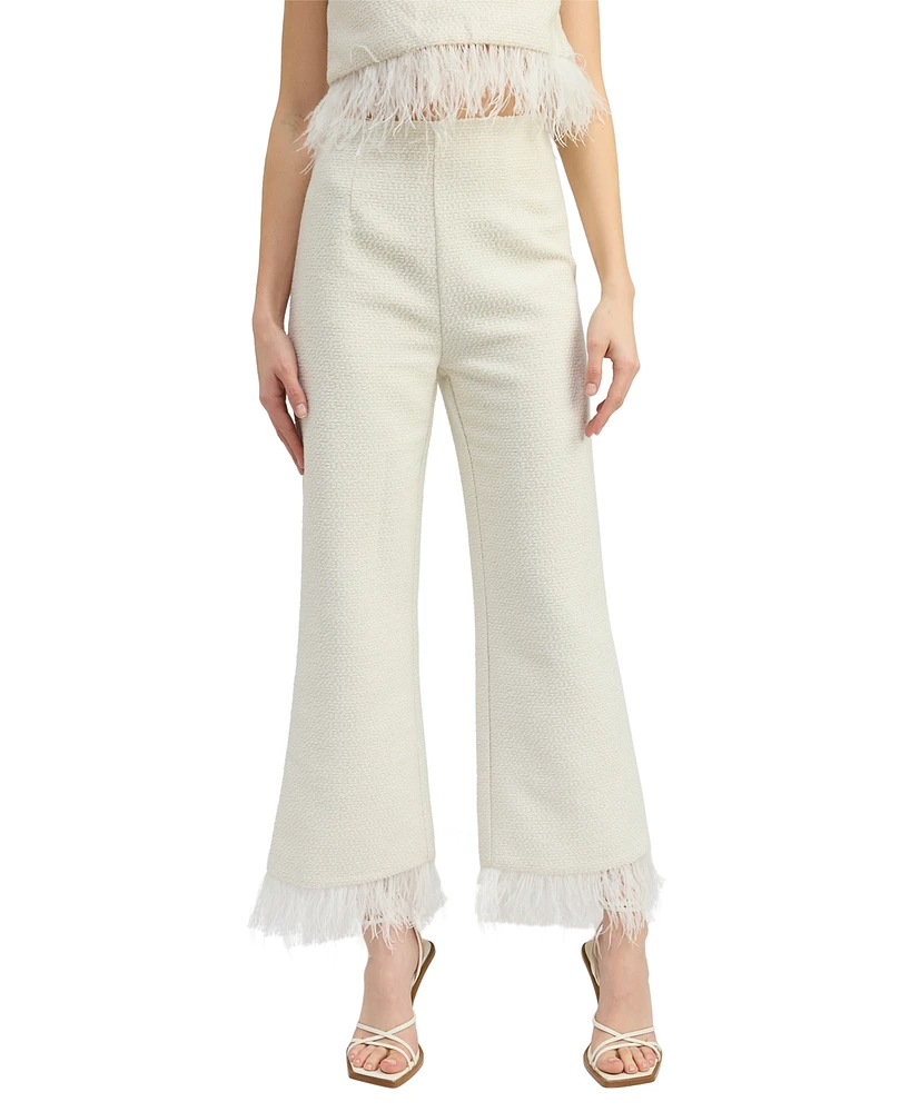 En Saison Women's Arden High-Rise Feather-Trim Pants