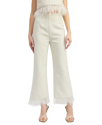 En Saison Women's Arden High-Rise Feather-Trim Pants