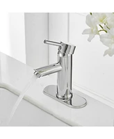 Greenspring Bathroom Sink Faucet Chrome Single Handle One Hole Commercial Deck Mount Lavatory Modern Faucet with Cover Plate and Supply Line