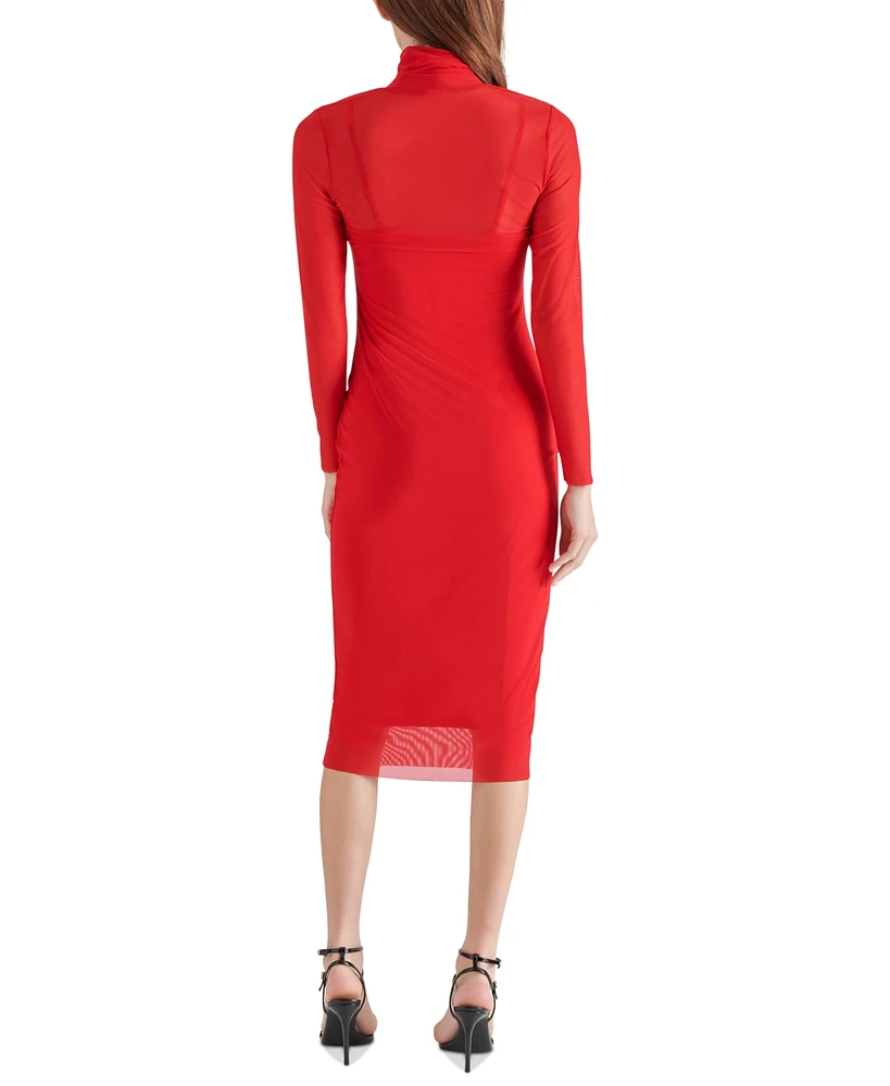 Steve Madden Women's Vivienne Mesh Long-Sleeve Midi Dress