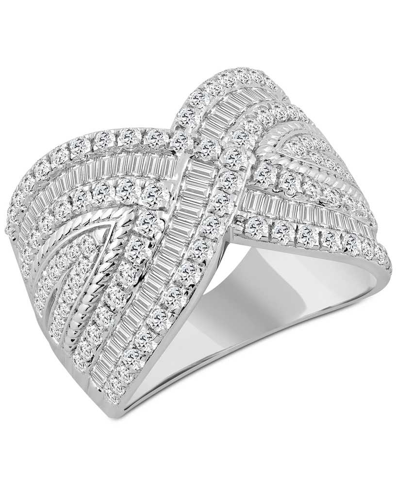 Diamond Round & Baguette Statement Ring (2 ct. t.w.) in 14k White gold