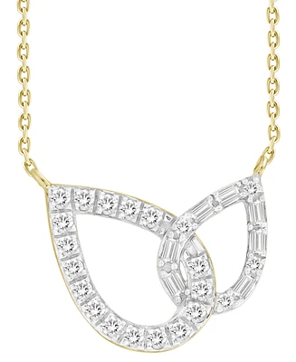 Diamond Round & Baguette Interlocking Teardrop Pendant Necklace (1/4 ct. t.w.) in 10k Gold