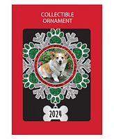 Ganz Sentiment Ornament Paw Print Snowflake Frame with Dated 2024 Bone Charm, 3.1"