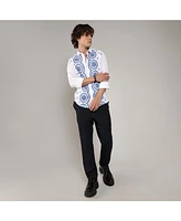 Men's Chalk White & Prussian Blue Embroidered Flora Shirt