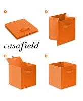 Casafield Set of 6 Fabric Storage Cube Bins, Orange - 11" Collapsible Foldable Cloth Baskets for Shelves and Cubby Organizers