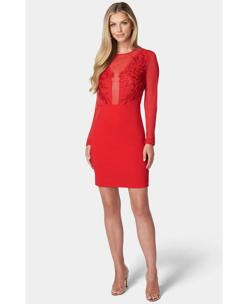 Bebe Women's Lace Illusion Knit Dress