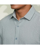 Campus Sutra Men's Icy Blue Cubic-Seersucker Shirt