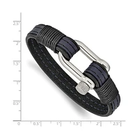 Chisel Stainless Steel Polished Shackle Black Blue Leather Bracelet