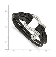 Chisel Stainless Steel Shackle Multi Strand Black Leather Bracelet