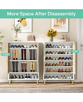 Tribesigns Walnut Shoe Cabinet with Doors, 6-Tier 24 Pairs Shoe Storage Cabinet for Entryway, Wooden Entryway Shoe Cabinet with Adjustable Shelves for